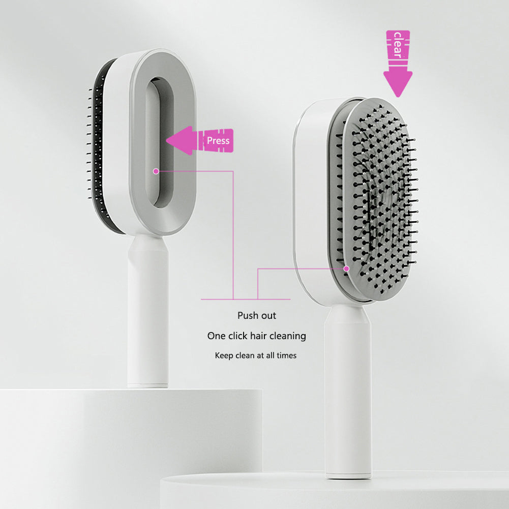 Self-Cleaning Anti-Static Hair Brush with One-Key Cleaning and Airbag Massage for Women