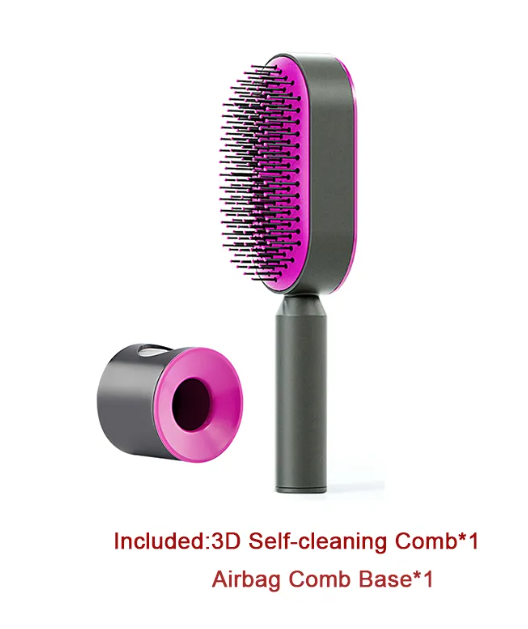 Self-Cleaning Anti-Static Hair Brush with One-Key Cleaning and Airbag Massage for Women