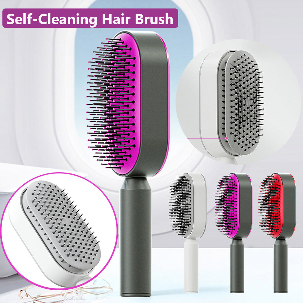 Self-Cleaning Anti-Static Hair Brush with One-Key Cleaning and Airbag Massage for Women